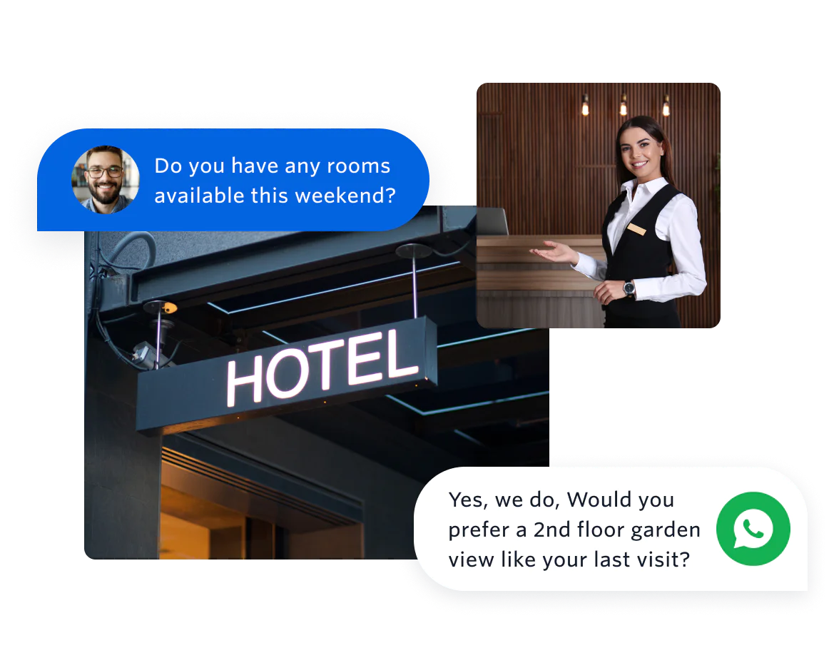 A conversation between a guest and a receptionist through a personalized, AI-powered, context-based messaging channel.